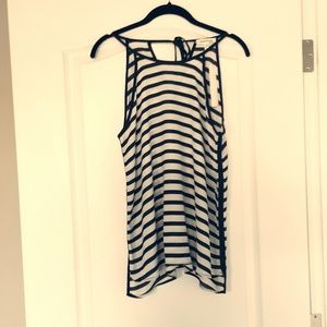 Black and White Striped Flowy Tank